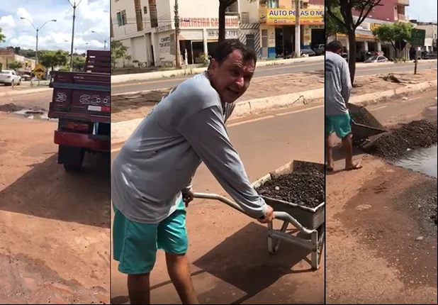 Morador tapa buracos em avenida da cidade de Picos
